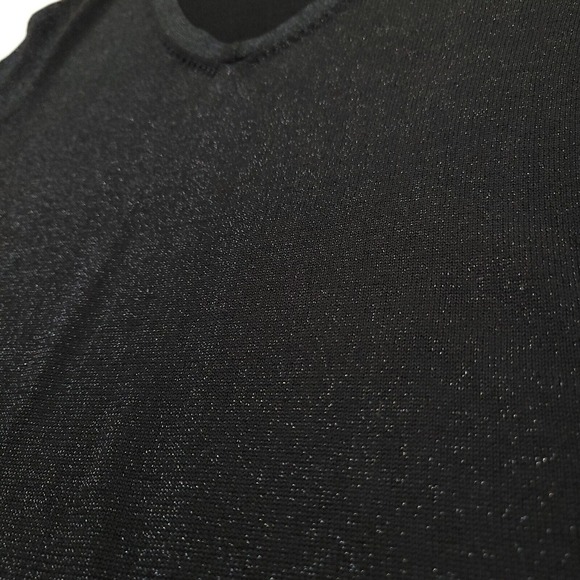 Belford Sweater Women Large Black Silk Cotton Metallic Short Sleeve V-Neck Knit‎ - Picture 7 of 9